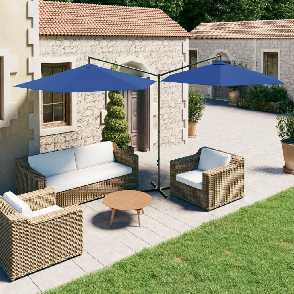 vidaXL Double Garden Parasol with Steel Pole Azure Blue 600 cm