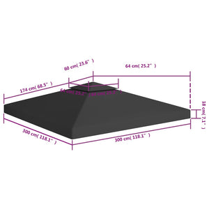 vidaXL 2-Tier Gazebo Top Cover 310 g/m² 3x3 m Black