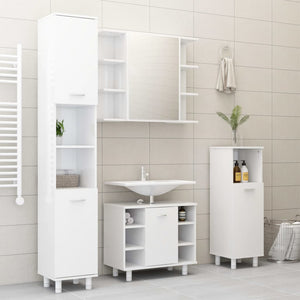 vidaXL Bathroom Cabinet High Gloss White 30x30x95 cm Engineered Wood