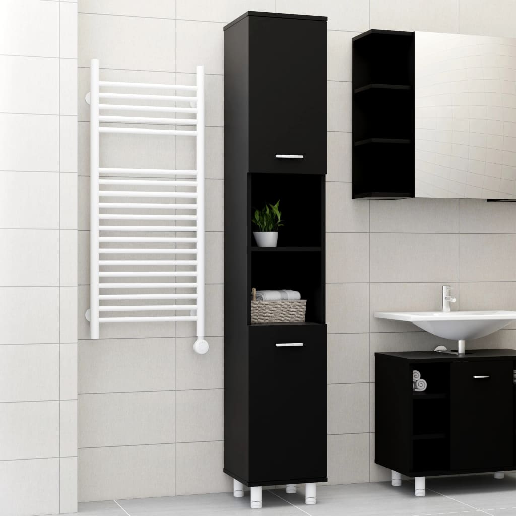 vidaXL Bathroom Cabinet Black 30x30x179 cm Engineered Wood