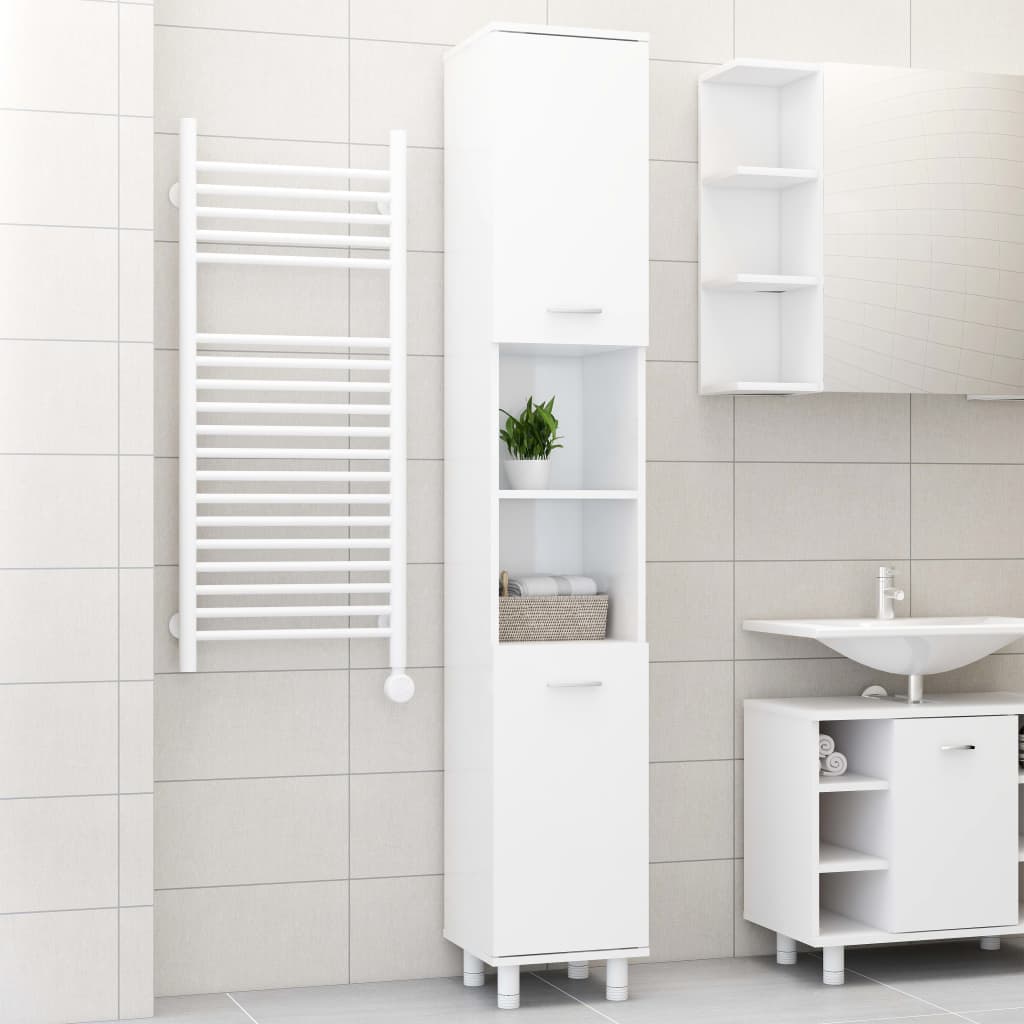 vidaXL Bathroom Cabinet High Gloss White 30x30x179 cm Engineered Wood