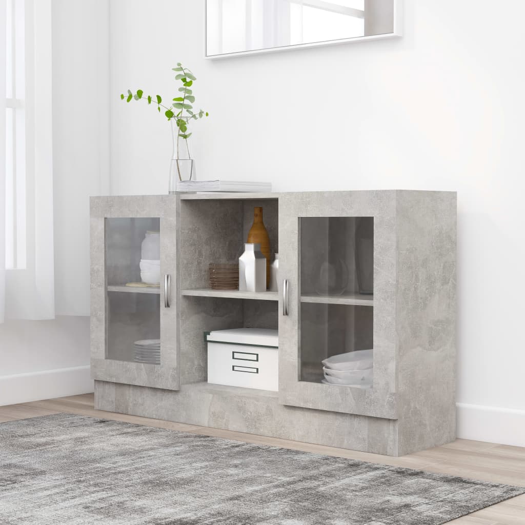 vidaXL Vitrine Cabinet Concrete Grey 120x30.5x70 cm Engineered Wood