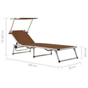 vidaXL Folding Sun Loungers with Roof 2 pcs Aluminium&Textilene Brown