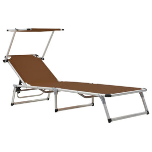 vidaXL Folding Sun Loungers with Roof 2 pcs Aluminium&Textilene Brown