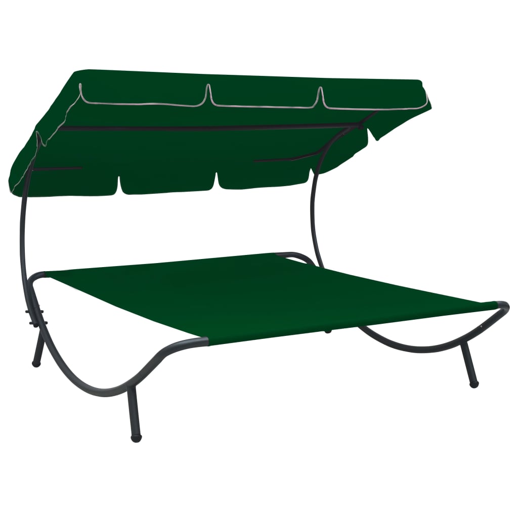 vidaXL Outdoor Lounge Bed with Canopy Green