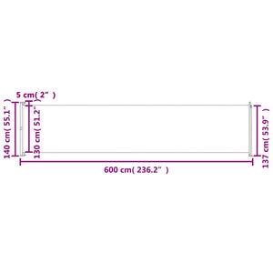 vidaXL Patio Retractable Side Awning 140x600 cm Brown