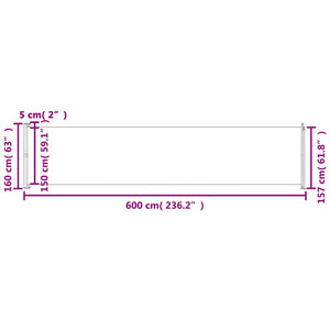 vidaXL Patio Retractable Side Awning 600x160 cm Brown