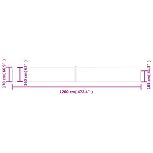 vidaXL Patio Retractable Side Awning 170x1200 cm Brown