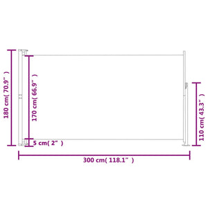 vidaXL Patio Retractable Side Awning 180x300 cm Black