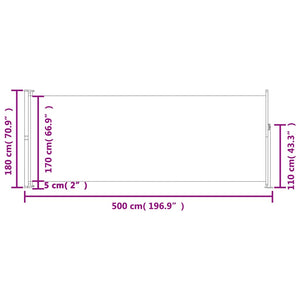 vidaXL Patio Retractable Side Awning 180x500 cm Cream