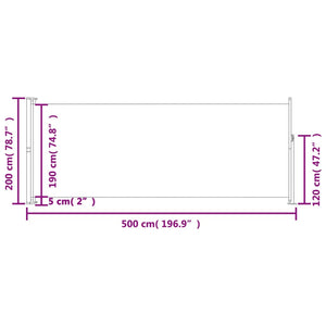 vidaXL Patio Retractable Side Awning 200x500 cm Cream