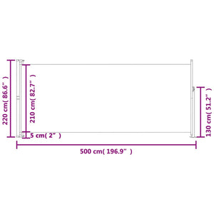 vidaXL Patio Retractable Side Awning 220x500 cm Black