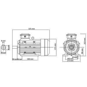 vidaXL 3 Phase Electric Motor Aluminium 1.5kW/2HP 2 Pole 2840 RPM