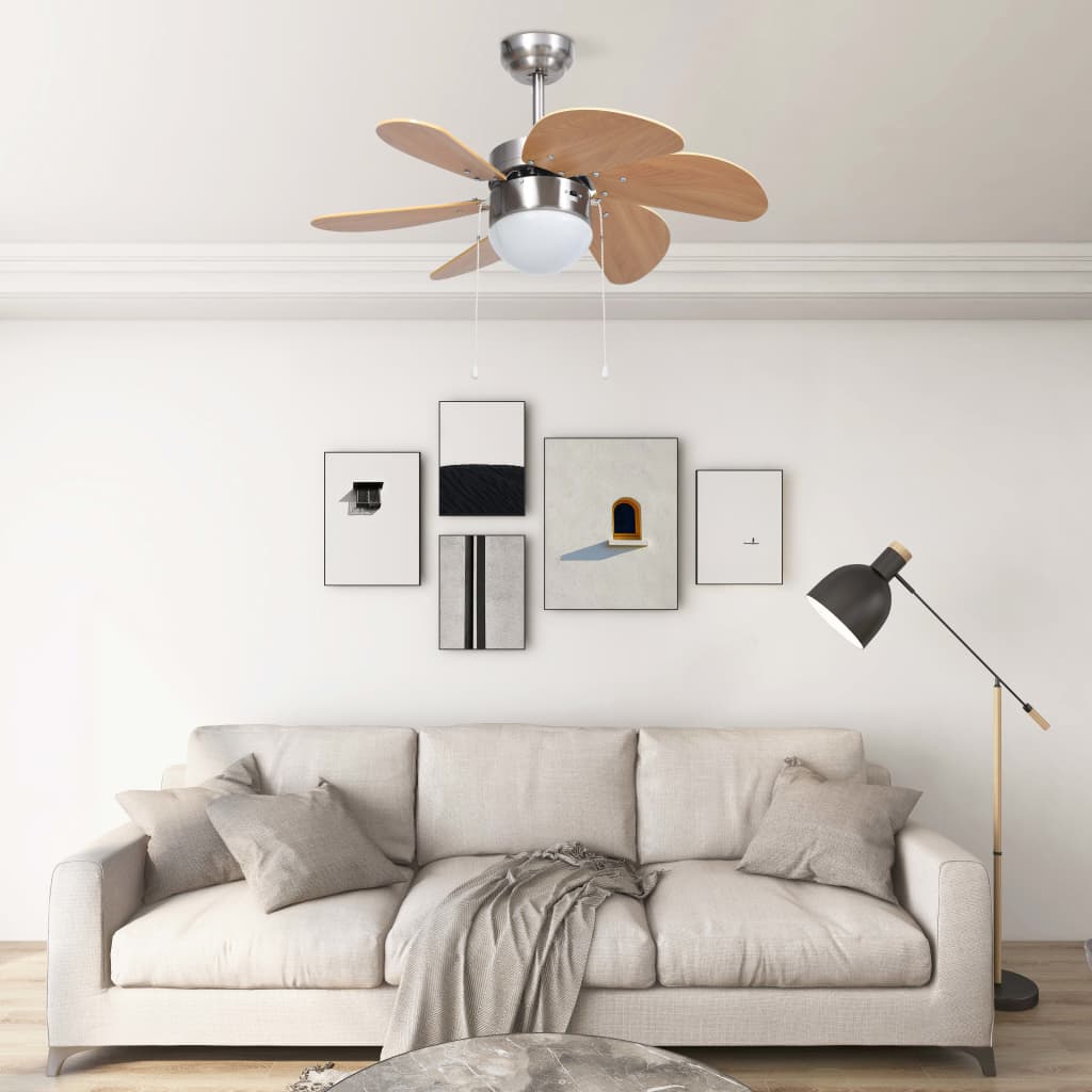 vidaXL Ceiling Fan with Light 76 cm Light Brown