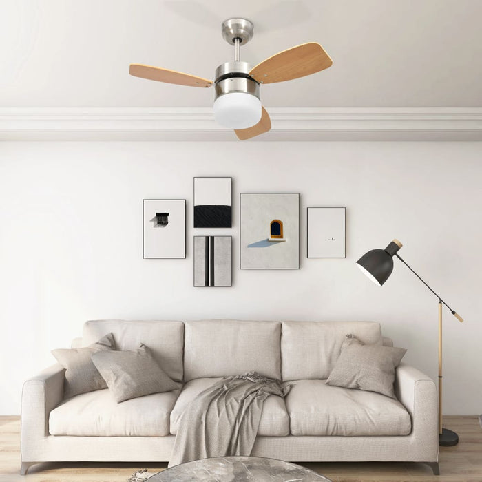 vidaXL Ceiling Fan with Light and Remote Control 76 cm Light Brown