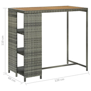 vidaXL Bar Table with Storage Rack Grey 120x60x110 cm Poly Rattan