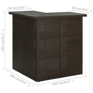 vidaXL Corner Bar Table Brown 100x50x105 cm Poly Rattan