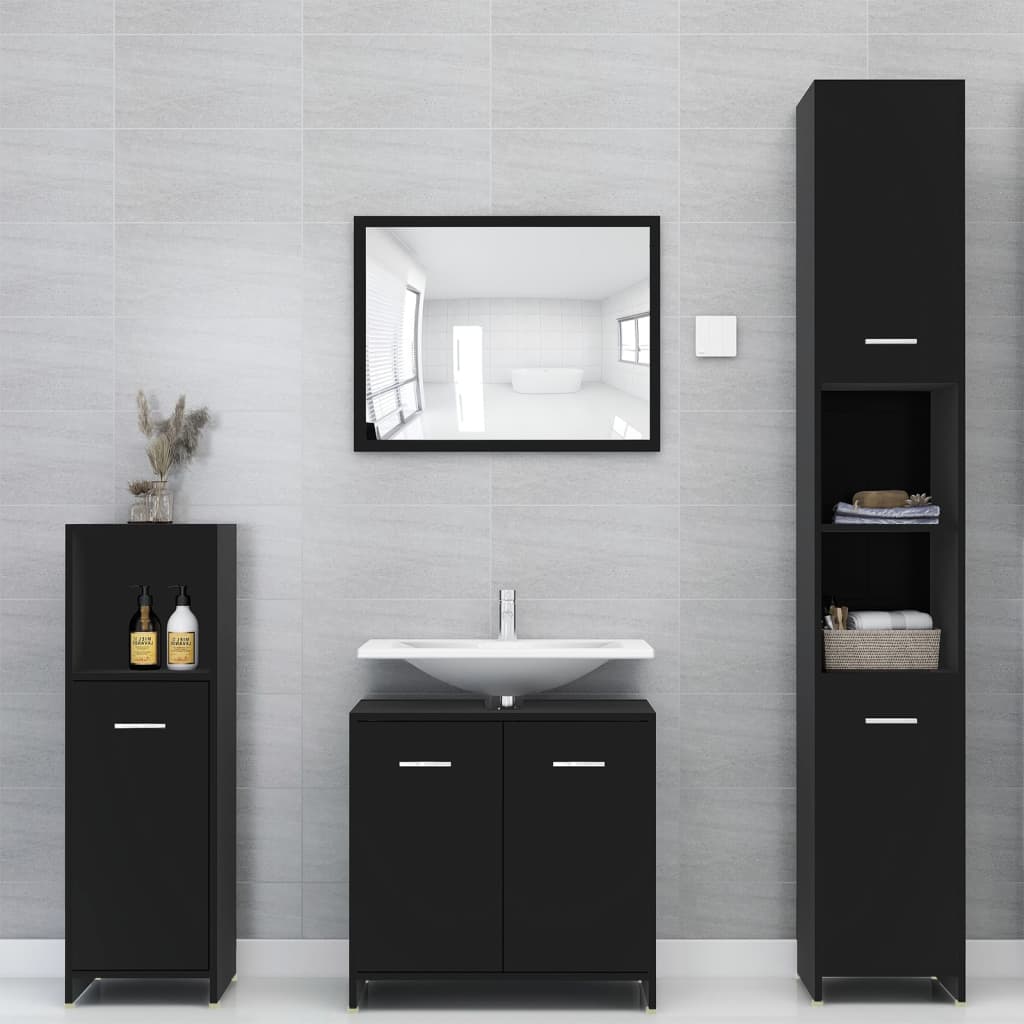 vidaXL 4 Piece Bathroom Furniture Set Black Engineered Wood