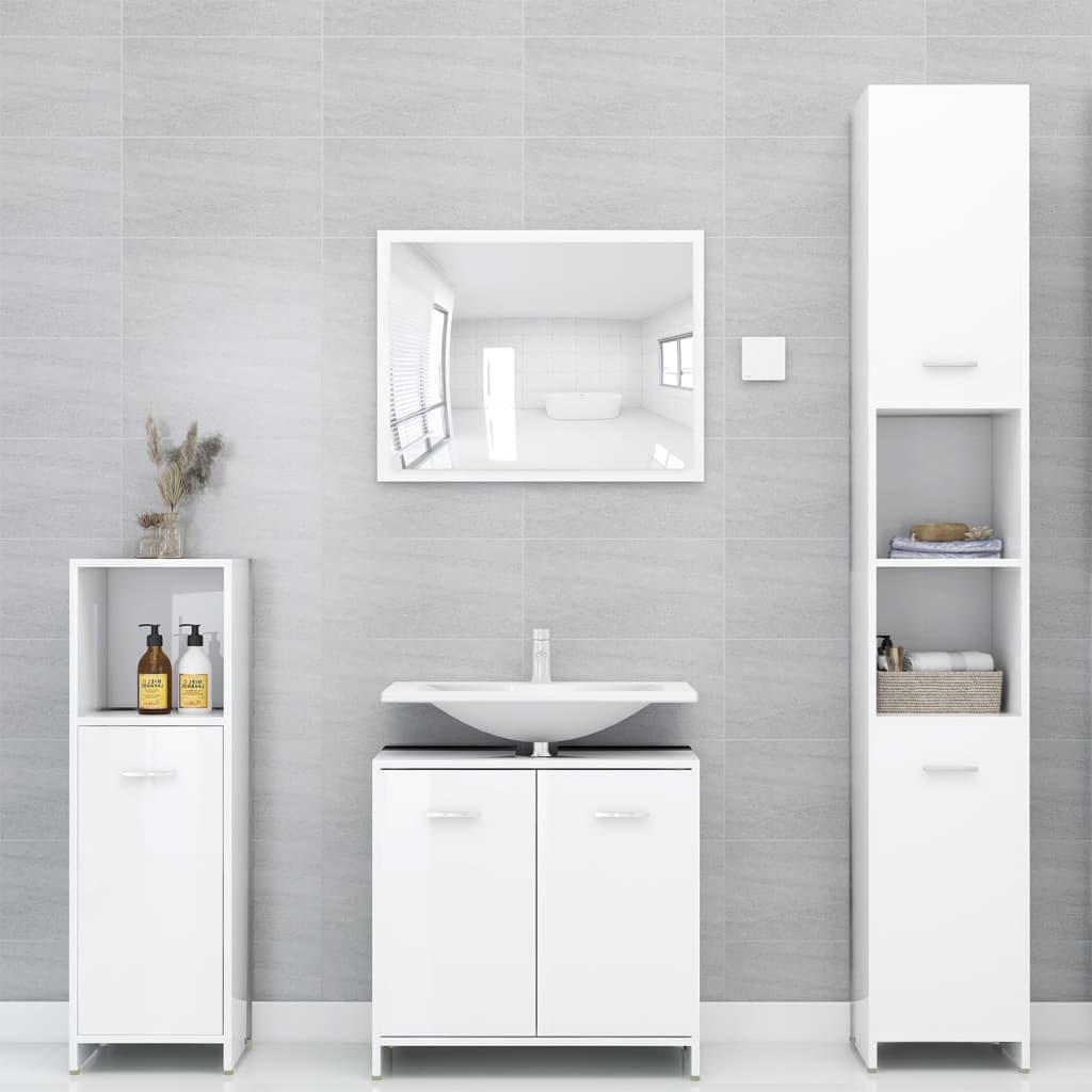 vidaXL 4 Piece Bathroom Furniture Set High Gloss White Engineered Wood