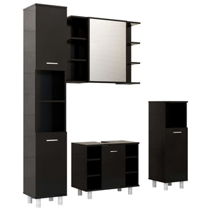 vidaXL 4 Piece Bathroom Furniture Set Black Engineered Wood