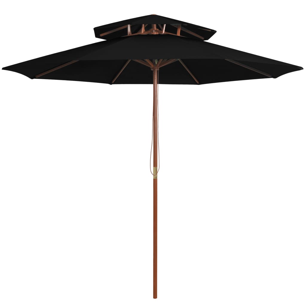 vidaXL Double Decker Parasol with Wooden Pole Black 270 cm