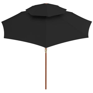 vidaXL Double Decker Parasol with Wooden Pole Black 270 cm