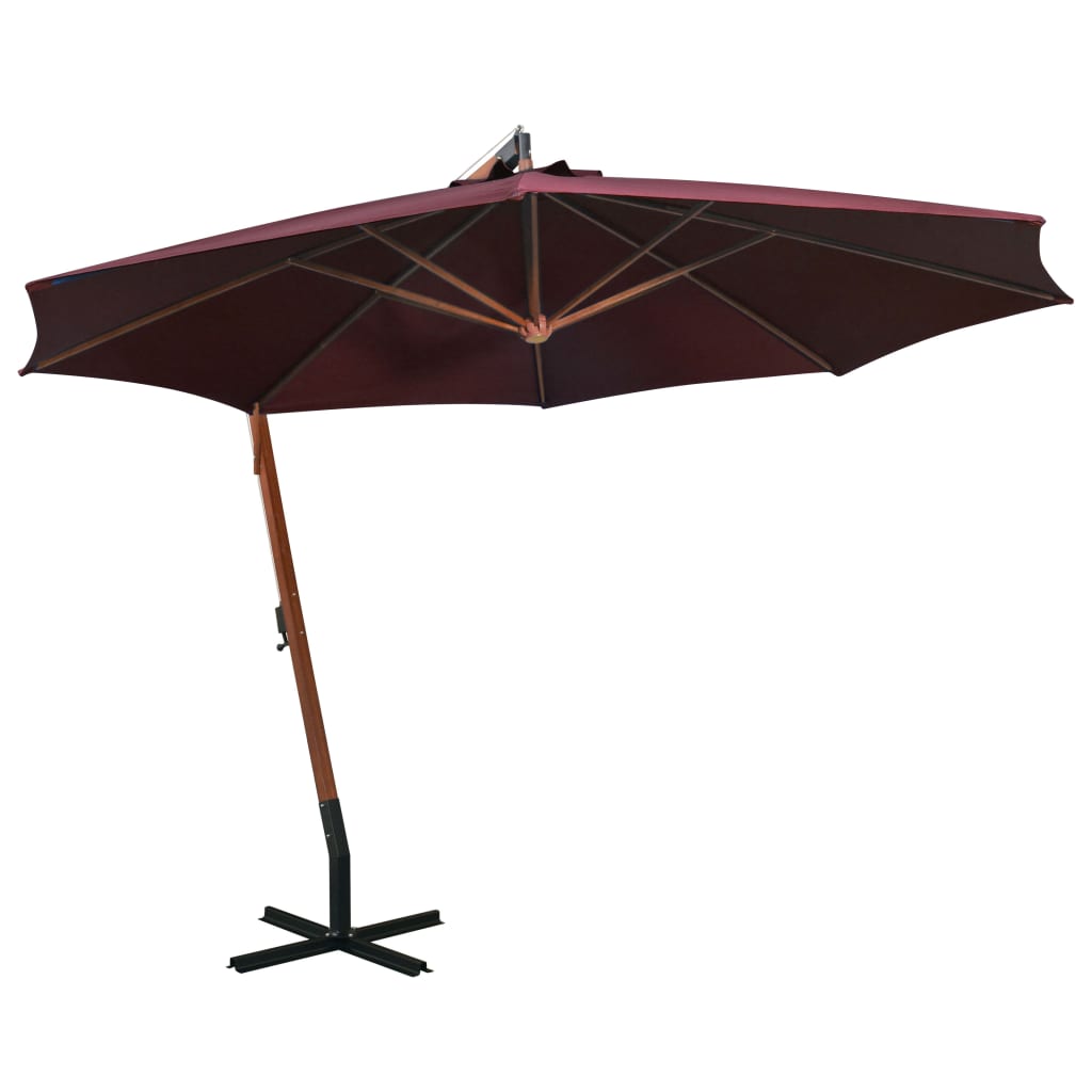 vidaXL Hanging Parasol with Pole Bordeaux Red 3.5x2.9 m Solid Fir Wood