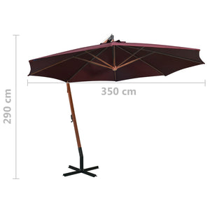 vidaXL Hanging Parasol with Pole Bordeaux Red 3.5x2.9 m Solid Fir Wood