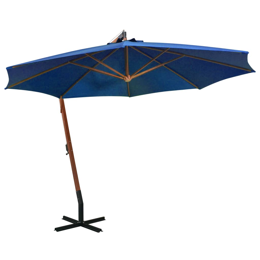 vidaXL Hanging Parasol with Pole Azure Blue 3.5x2.9 m Solid Fir Wood