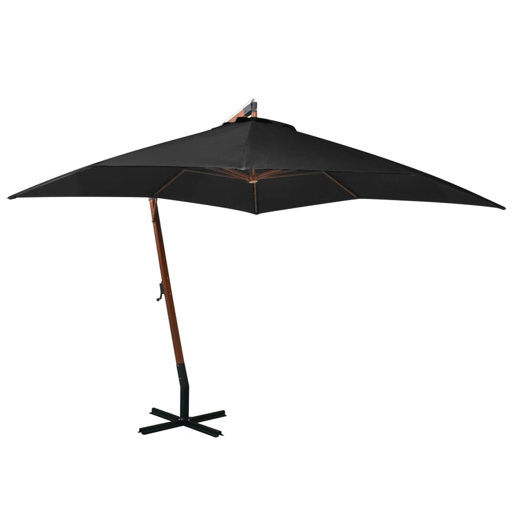 vidaXL Hanging Parasol with Pole Black 3x3 m Solid Fir Wood