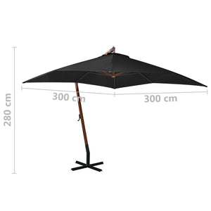 vidaXL Hanging Parasol with Pole Black 3x3 m Solid Fir Wood