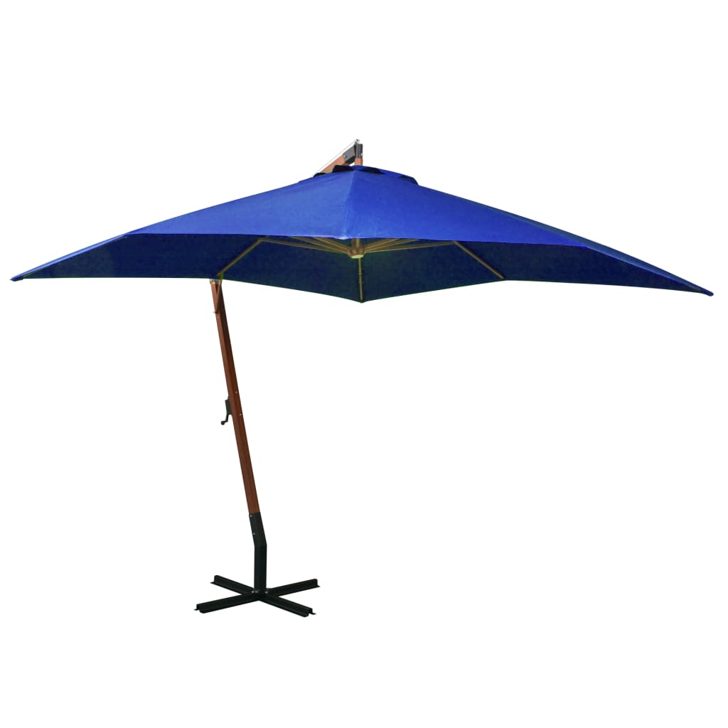 vidaXL Hanging Parasol with Pole Azure Blue 3x3 m Solid Fir Wood