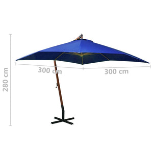 vidaXL Hanging Parasol with Pole Azure Blue 3x3 m Solid Fir Wood