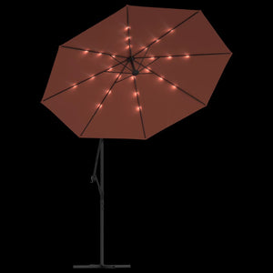 vidaXL Cantilever Garden Parasol with LED Lights and Steel Pole Terracotta