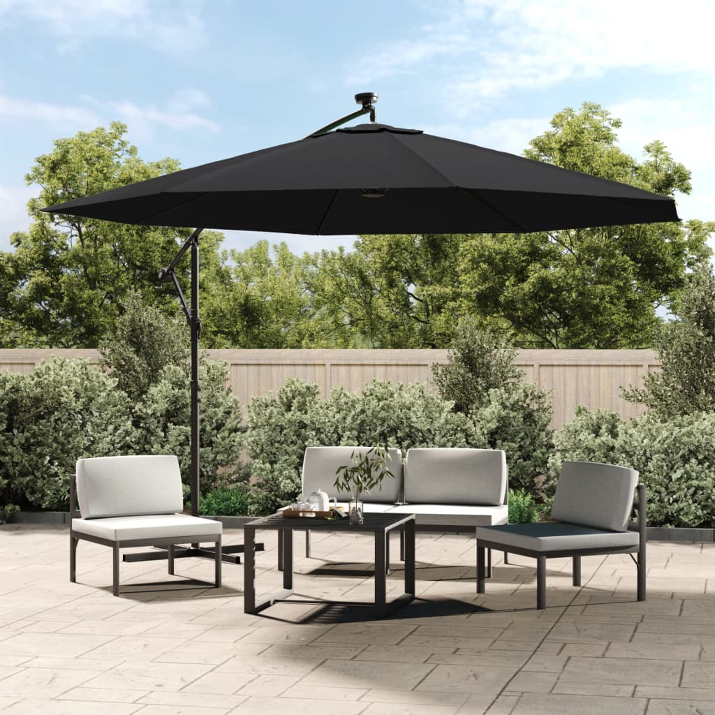 vidaXL Cantilever Garden Parasol with LED Lights Black 350 cm