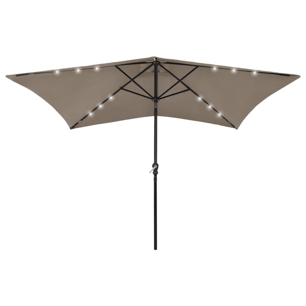 vidaXL Parasol with LEDs and Steel Pole Taupe 2x3 m