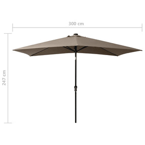 vidaXL Parasol with LEDs and Steel Pole Taupe 2x3 m