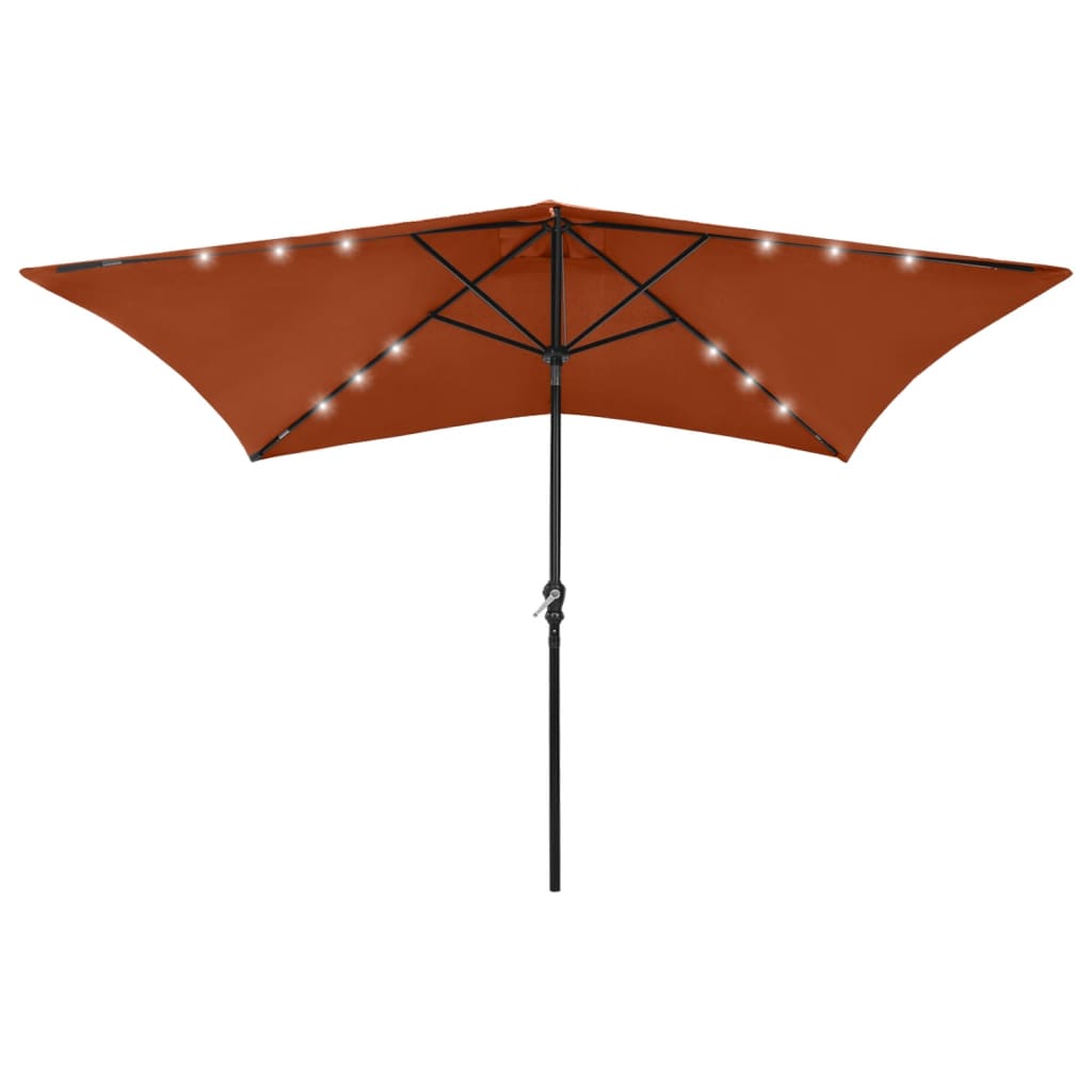 vidaXL Garden Parasol with LEDs and Steel Pole Terracotta 2x3 m