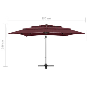 vidaXL 4-Tier Garden Parasol with Aluminium Pole Bordeaux Red 250x250 cm