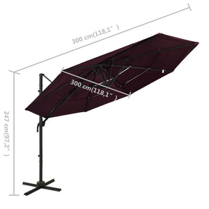 vidaXL 4-Tier Garden Parasol with Aluminium Pole Bordeaux Red 3x3 m