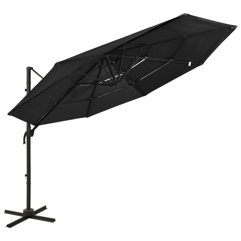 vidaXL 4-Tier Garden Parasol with Aluminium Pole Black 3x3 m