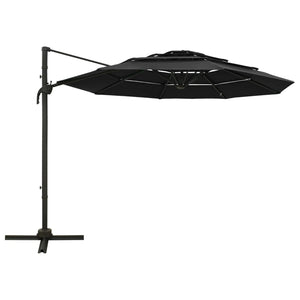 vidaXL 4-Tier Garden Parasol with Aluminium Pole Black 3x3 m