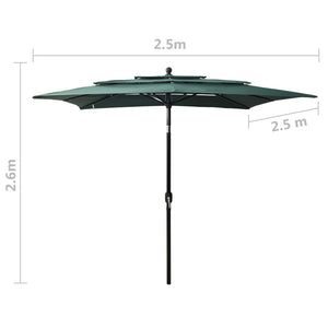 vidaXL 3-Tier Parasol with Aluminium Pole Green 2.5x2.5 m