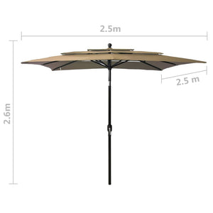 vidaXL 3-Tier Garden Parasol with Aluminium Pole Taupe 2.5x2.5 m