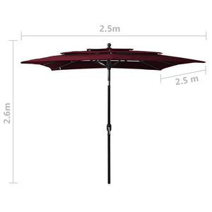 vidaXL 3-Tier Garden Parasol with Aluminium Pole Bordeaux Red 2.5x2.5 m