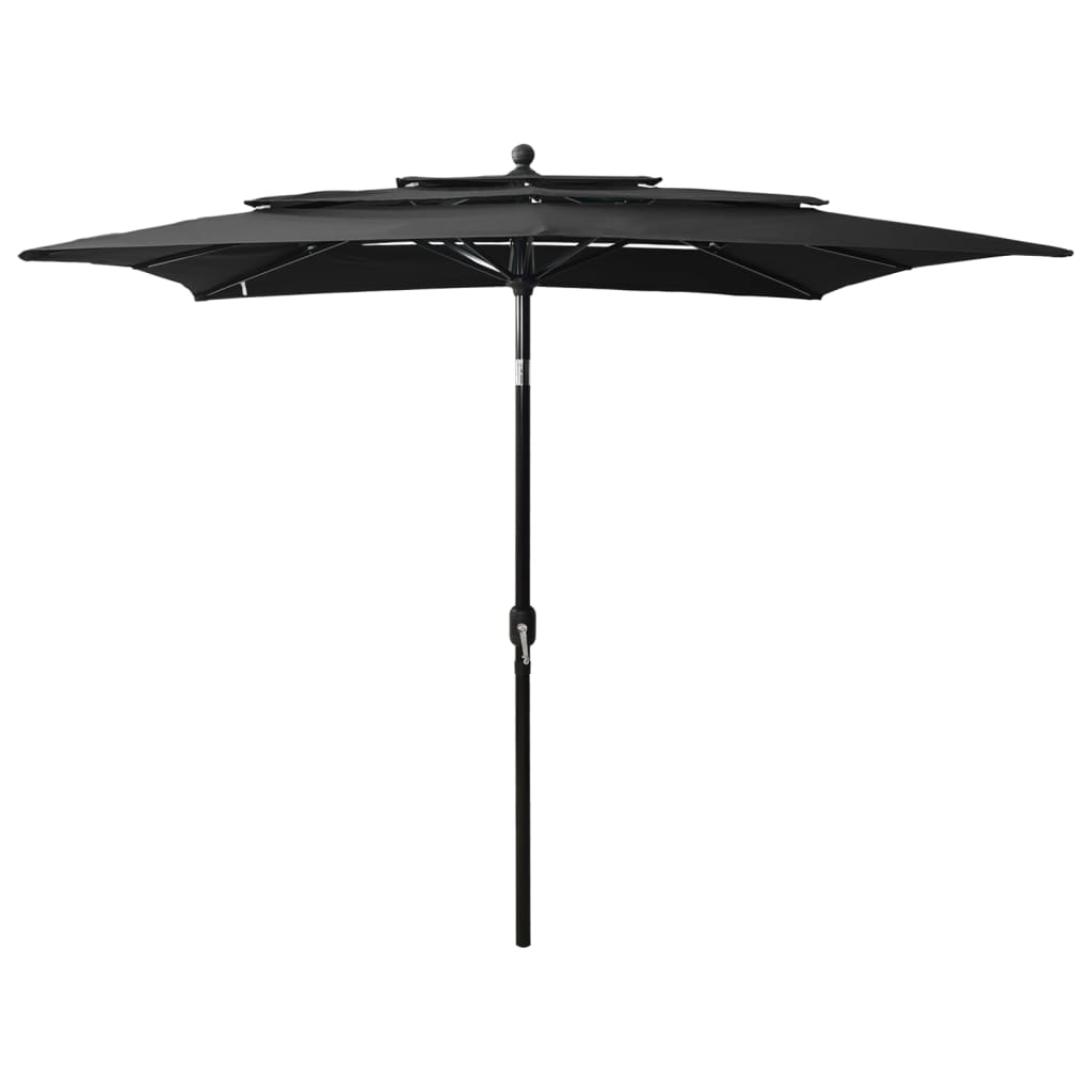 vidaXL 3-Tier Parasol with Aluminium Pole Black 2.5x2.5 m