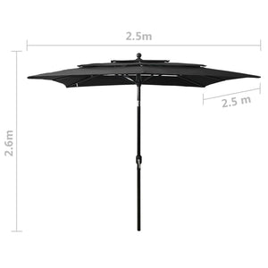 vidaXL 3-Tier Parasol with Aluminium Pole Black 2.5x2.5 m