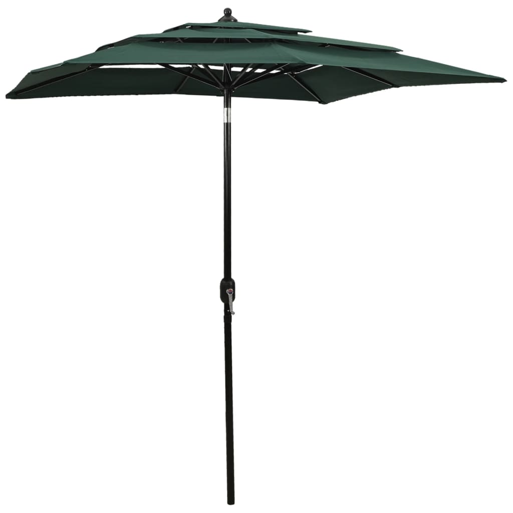 vidaXL 3-Tier Parasol with Aluminium Pole Green 2x2 m