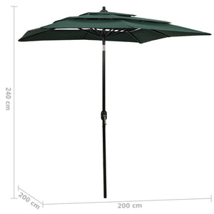 vidaXL 3-Tier Parasol with Aluminium Pole Green 2x2 m