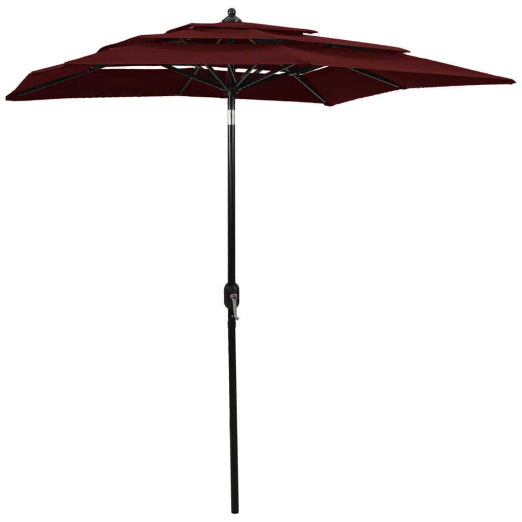 vidaXL 3-Tier Parasol with Aluminium Pole Bordeaux Red 2x2 m